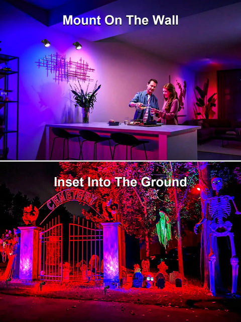 10W RGB Color Changing Landscape Lights With Remote Control used indoors on walls and outdoors on ground at night