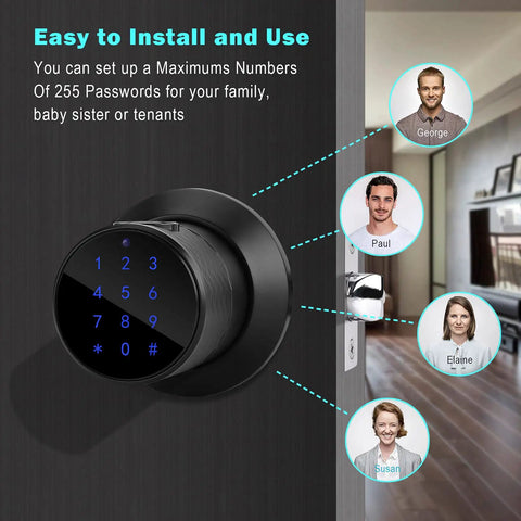 Smart Fingerprint Door Knob With Tuya App Control 4 In 1 Unlock Fingerprint, Password, Mechanical Key, And Bluetooth App Access, Supports Up To 255 Users, Anti Slip Handle For Bedroom, Home, Hotel Or Office