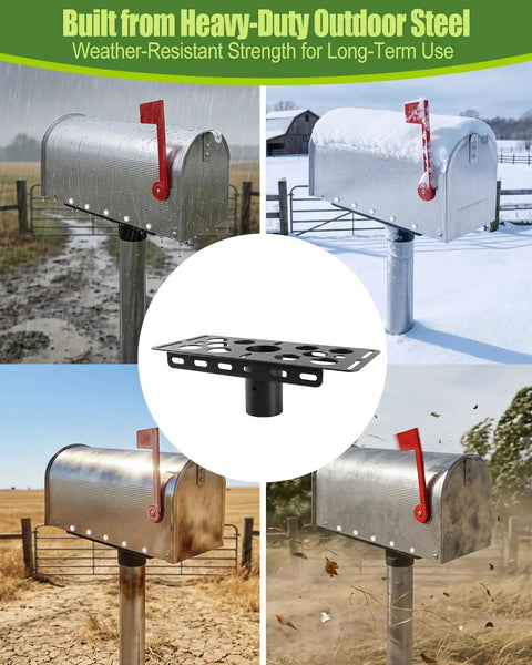 Beefy Heavy Duty Steel Mailbox Post Mount Bracket For Two And Three Eighths Inch Round Poles Durable Mounting Plate With Downward Flanges Universal Mailbox Support Kit For Residential And Commercial Use on round post