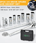 12 Piece Spark Plug Socket Set With 3/8 Inch Drive, Ratchet Handle, Universal Joint, Extension Bar And Gap Tool, Pro Grade