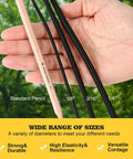 Hand holding various diameters of Heavy-Duty Bungee Cord Roll 0.25 Inch By 100 Feet For Tents, Kayaks, DIY Repairs.