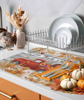 Set Of 2 Absorbent Microfiber Dish Drying Mats For Kitchen Counter 16 X 18 Inches Machine Washable Fall Design with Decor