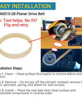 Badass Nine Rib Replacement Drive Belt For DeWalt DW735 And DW735X Woodworking Planers installation guide with image of belt and diagram.