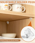 20 Pack Clear Cabinet Shelf Support Pegs Equipped With 5mm Locking Holder Clips Premium Replacement Hardware installed in kitchen shelf.