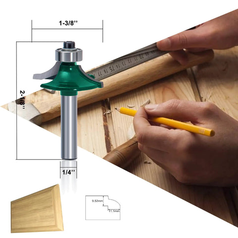 Five Piece Woodworking Router Bit Set With 1 Quarter Inch Shank For Cabinets, Doors, Frames And Molding, Razor Sharp Carbide Cutters For CNC Milling, A Breeze To Use On MDF, Solid Wood, Particle Board, And Plywood. 1/4 in router bit with 1-3/8 in profile and 2-1/8 in height