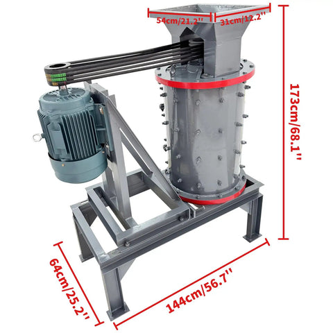 Beast Rock Crusher And Sand Making Machine with dimensions, metal structure, and electric motor, suitable for small plant use.
