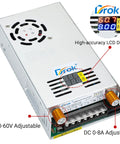 Bench Power Supply 0-60V Adjustable DC Buck Converter 8A 480W with precise LCD display for DIY labs and electronics