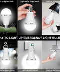 Ways to use 10 Pack Rechargeable Emergency Light Bulbs For Power Outages And Camping, including touch and plug methods.