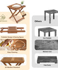 Diagram comparing features of Folding Wooden Side Table, Portable And No Assembly Needed with non-foldable tables.