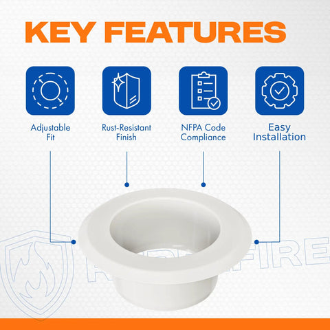 Replacement Outer Trim Ring for Recessed Fire Sprinkler Escutcheon featuring adjustable fit and rust-resistant finish.