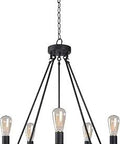 Hixon 5 Light Chandelier With Forged Graphite Finish For Industrial Gothic Loft Vibe hanging on a chain with Edison bulbs