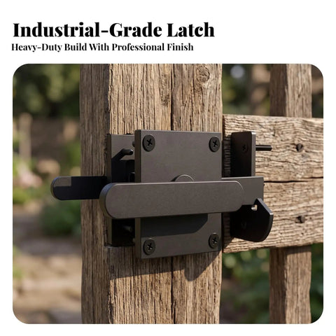 Milageto Easy to Install Sliding Bolt Gate Latch-Heavy-Duty Steel Construction, Sliding Bolt Latch, for Gates, Wooden Fences, Black on wooden fence