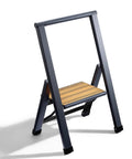 One Step Folding Ladder For Home Office Kitchen And Studio Use Ultra Slim Bamboo And Black Aluminum Step Stool With Anti Slip Treads