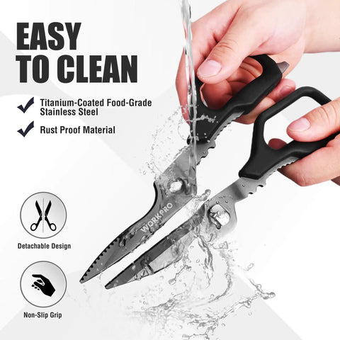 Titanium Coated Kitchen Scissors All Purpose Kitchen Shears Stainless Steel Sharp Durable And Easy To Clean For Food Prep Perfect For Cutting Meat Veggies Packaging And More, 8.75 in, detachable