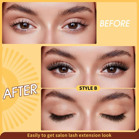 Magnetic Eyelashes Kit With 2 Pairs And Reusable Lash Clusters, Magnetic Applicator, No Glue Needed, Natural Look before and after