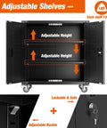 Heavy Duty Metal Rolling Storage Cabinet With Pegboard Locking Steel Cabinet On Wheels 35.4 Inch Tall 2 Doors Adjustable Shelves
