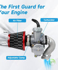 Front view of Pz20 Carb Kit with air filter and clamp for 70cc-125cc Taotao Coolster Kazuma Baja Lifan Vitacci engines.