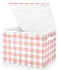 Super Roomy Storage Bins With Lids Generous Folding Closet Organizer Built From Tough Oxford Material Keep Your Everyday Gear Packed Snug For A Clutter Free Home Setup, pink and white checkered fabric box with a hinged lid.