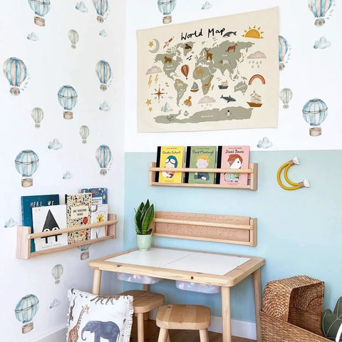Boy Room Wall Decals Peel And Stick Watercolor Blue Hot Air Balloon And Clouds Wall Sticker For Baby Boys Nursery Decor