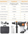 12.5 Amp Rotary Hammer Drill With SDS Plus One And A Quarter Inch, pro comparison, drill bits, case, side view