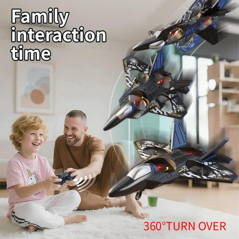 Child flying Remote Control Airplane For Kids And Beginners With LED Lights 360 Degree Flips And Stunts Fighter Jet RC Plane Gift