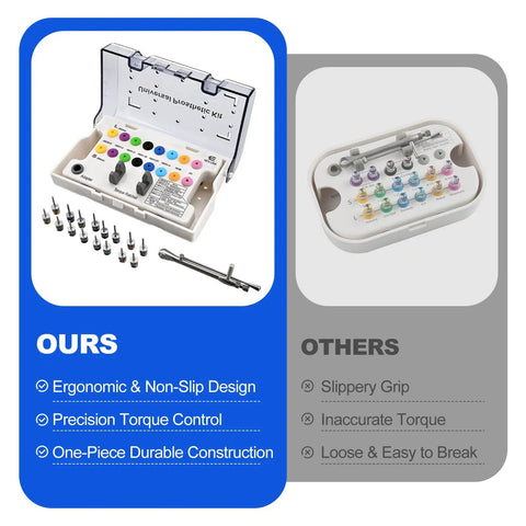 Pro Grade Dental Implant Torque Wrench Set For Prosthetics Universal Kit With Adjustable Ratchet And Screwdrivers 16 Pieces 10 To 70 Ncm Fully Autoclavable, open case