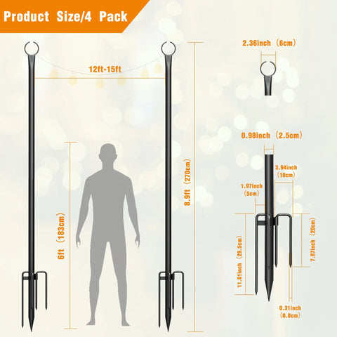 Outdoor String Light Poles 8.9ft Heavy Duty Poles With 5 Prong And Hooks The Perfect Setup For Patio Garden Backyard Parties Weddings Holidays Matte Black 2 Pack