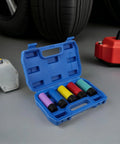 Tometure Impact Lug Nut Socket Set With Rim Protection Sleeves 5 Piece Thin Wall Drive Tool Kit For High Precision Wheel Removal And Tire Repair In Your Garage, blue case open