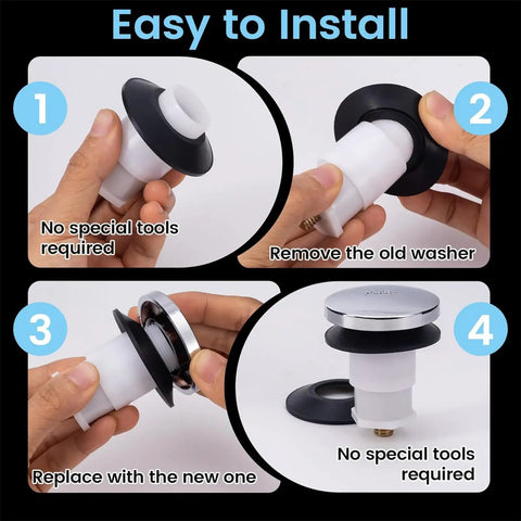 Step-by-step installation of 10 Elastic Rubber Bathtubs Drain Stoppers Gaskets with no tools needed.