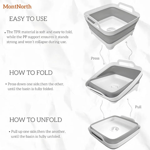 Collapsible Wash Basin 9L With Drain Plug Foldable Dish Tub For On The Go Camping And RV Kitchen Portable Sink fold process