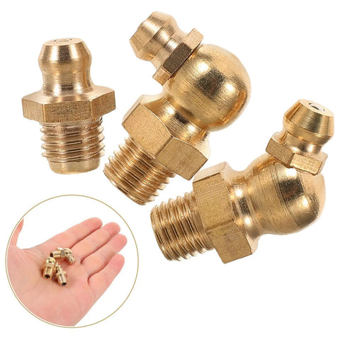 Premium Grease Fitting Assortment Kit With 9 Pieces For Cars And Heavy Machinery Copper Built Universal Compatibility Easy Install Threaded Caps For Hydraulic Maintenance And Lube Points, 9 copper grease fittings