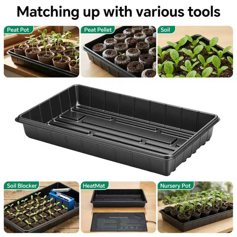 No Holes Seedling Trays Set, 10 Durable Pro Grade Plant Trays Measuring 17 Inch By 11 Inch for Seed Starting, potting soil use