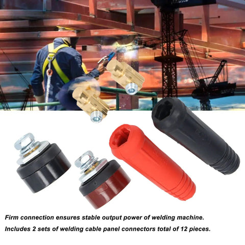 12-Piece Heavy Duty Welding Cable Panel Quick Fit Plug Socket Set Kit with Durable ABS Build, two sets shown.