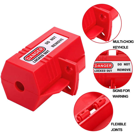 Three Pack Plug Lockout Device For Lockout Tagout 110 And 220 Volt Polypropylene Power Cord Lockout With Two Locking Holes visual overview