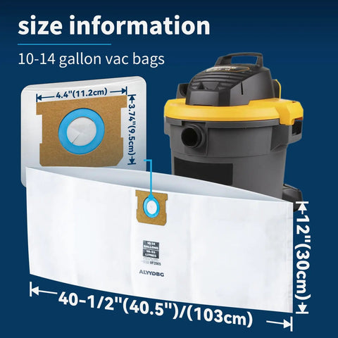 Shop Vac Replacement Bags For 10-14 Gallon Models Type F And Type I With 2-1/2 Inch Ports 5 Pack with size details