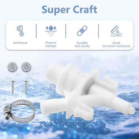 RV Toilet Valve Replacement Kit For Dometic 300 310 320 Flush Toilets With Water Valve Hose Clamp Screws And Stainless Mesh Filters Easy Cost Effective Repair For Campers And Trailers, white valve parts