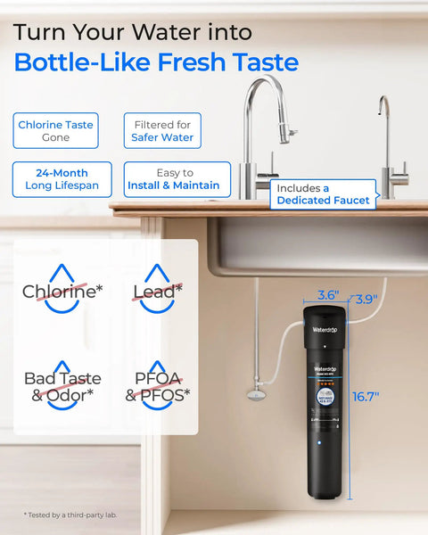 Under Sink Water Filter System 15UB With Faucet Reduces PFAS PFOA PFOS Lead Chlorine Bad Taste And Odor NSF ANSI 42 Certified