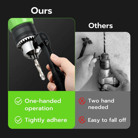 Smooth Operation Universal Ratchet Drill Chuck Key Wrench Set With Dual Socket Heads, showing one-handed operation feature.