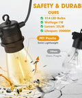 Comparison of shatterproof S14 LED bulb and broken glass bulb for 50Ft LED Outdoor String Lights With 16 Shatterproof S14 Replaceable Bulbs 2700K Warm White For That Cozy Vibe Weatherproof Commercial Grade Patio Lighting For Yard Garden Porch Deck And Outdoor Decor Includes One Spare Bulb.
