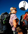 Hikers with backpacks equipped with Rugged 8000mAh Solar Charger Power Bank For Outdoor Adventures, featuring carabiner and compass.
