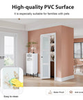 Bi Fold Doors For 30 By 80 Opening With Tempered Frosted Glass Closet Barn Door Concealed Hardware Kit MDF Wood Panel And Water Resistant PVC Surface No Fuss Easy Install Space Saving Interior Door installed in living room.