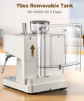 Kick Up Your Daily Grind With This Rock Solid Commercial Espresso Machine Featuring A Built In Grinder Steam Wand And Heavy Duty Tamping Kit For Flawless Lattes In Clean White with 78oz removable tank.
