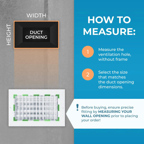 Vent Deflector For 10 By 6 Inch Duct Opening White Wall Grille With Adjustable Front Blades, measurement guide included