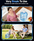 Rechargeable 5 Gallon Water Dispenser Pump With USB-C Fast Flow Electric Jug Pump Portable Submersible For Camping And Home Quiet Operation White No Hassle Setup And Easy Hands Free Water Access shown indoors and outdoors