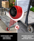 Comparison of trolleys with 8 Inch Industrial Caster Wheels Set Of 4 With Polyurethane Tread vs. regular wheels.