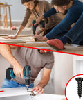 Kickass Quality 100 Pack Black Stainless Steel Wood Screws Flat Head Phillips Drive 8 X 1 2 Inch Rust Resistant Hardware For Pallet And Furniture Builds in use for assembly projects.