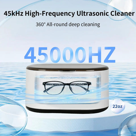 Heavy Duty Portable Ultrasonic Jewelry And Eyeglasses Cleaner Featuring A Slick Stainless Steel Tank For Legit Deep Sonic Washing And Quick Shine Restoration Without Any Fuss At Home with eyeglasses inside, 22 oz size.