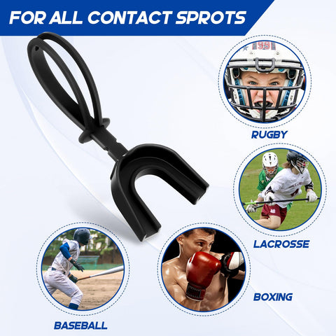 Six Piece Strapped Mouth Guards With Strap No Boil Breathable Mouthpiece For Football Boxing Lacrosse Basketball Hockey Wrestling Youth And Adults Black