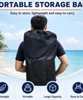 Person carrying portable storage bag on beach for Inflatable Kite Surf Wing Foil Sail With 360 Rotation Base, Foot Straps, And One-Way Air Pump Kit