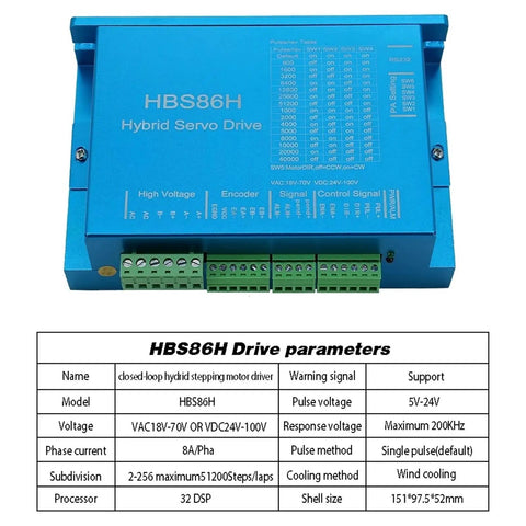 HBS86H hybrid servo drive controller with wiring terminals for closed-loop systems in CNC and 3D printing applications.